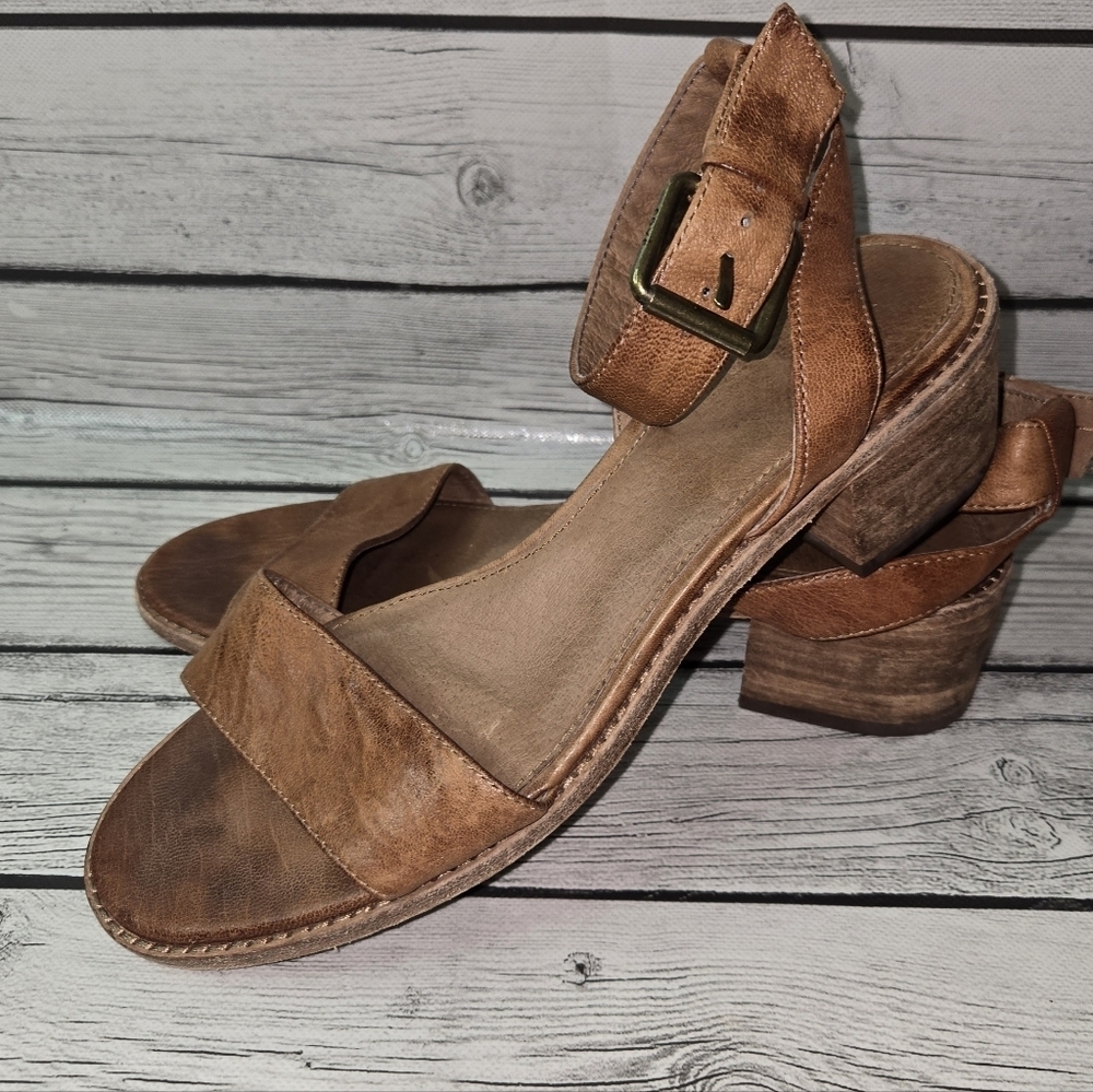Frye Brown Leather Ankle Strap Block Heel Sandals Women’s 8.5